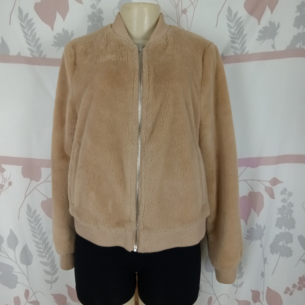 Forever21‎ brown fur bomber jacket size Large
